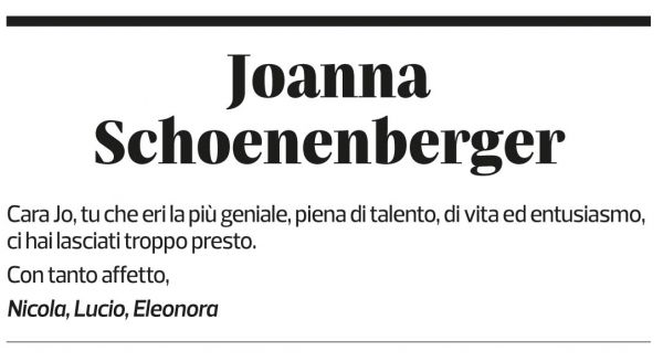 Annuncio funebre Joanna Schoenenberger