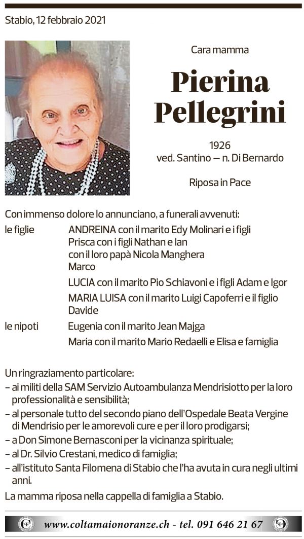 Annuncio funebre Pierina Pellegrini