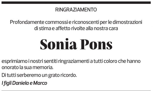 Annuncio funebre Sonia Pons