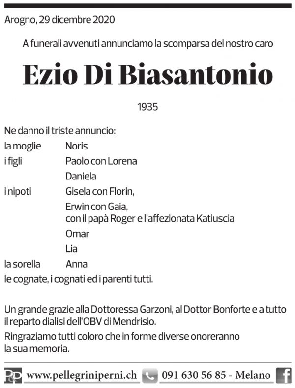 Annuncio funebre Ezio Di Biasantonio