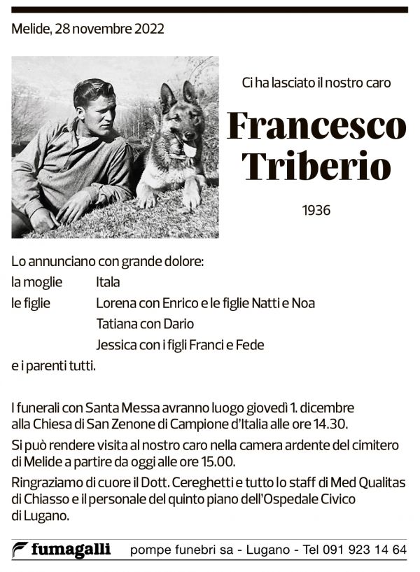 Annuncio funebre Francesco Triberio