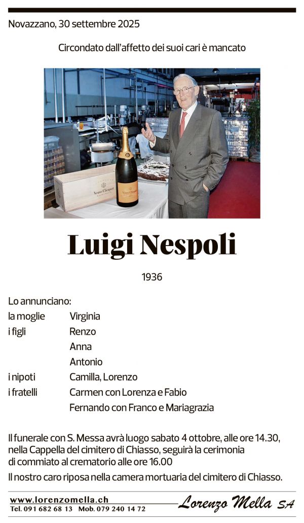 Annuncio funebre Luigi Nespoli