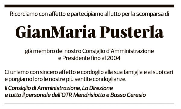 Annuncio funebre Gianmaria Pusterla