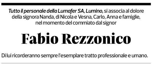 Annuncio funebre Fabio Rezzonico