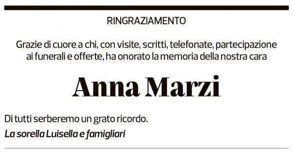 Annuncio funebre Anna Marzi