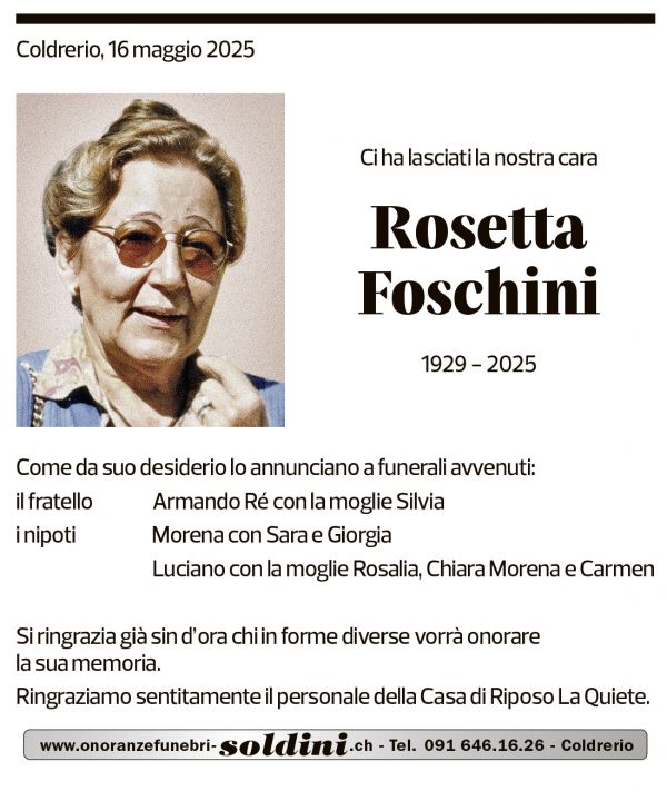Annuncio funebre Rosetta Foschini