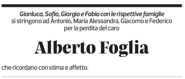 Annuncio funebre Alberto Foglia