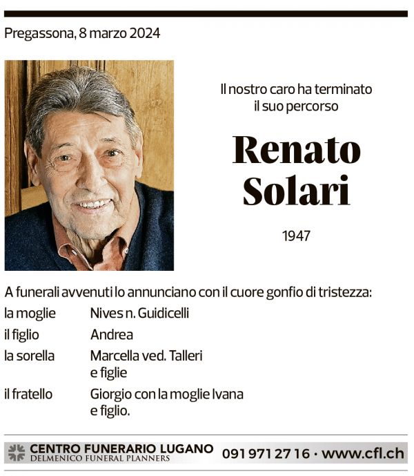 Annuncio funebre Renato Solari