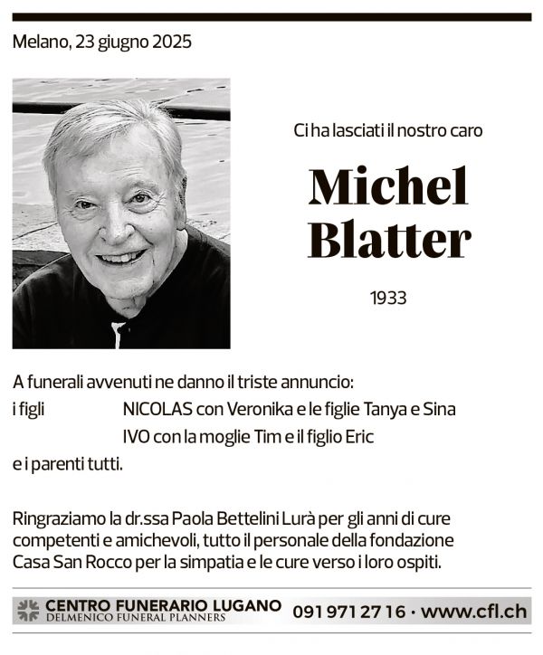 Annuncio funebre Michel Blatter