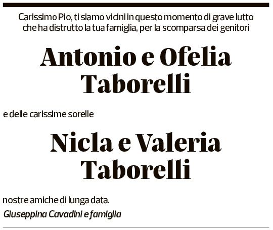 Annuncio funebre Antonia E Odelfia Nicla E Valeria Taborelli