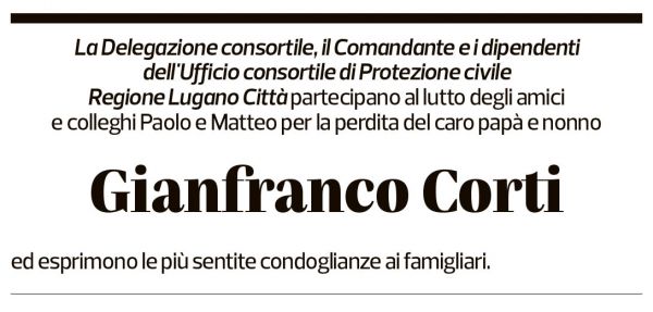 Annuncio funebre Gianfranco Corti