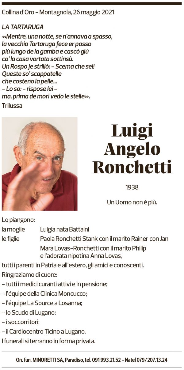 Annuncio funebre Luigi Angelo Ronchetti