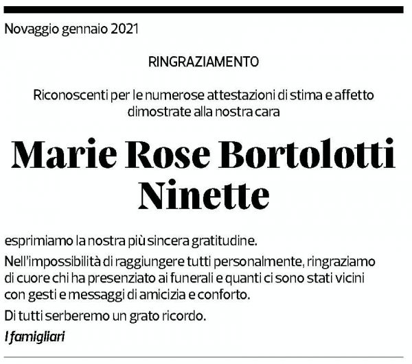 Annuncio funebre Marie Rose Ninette Bortolotti