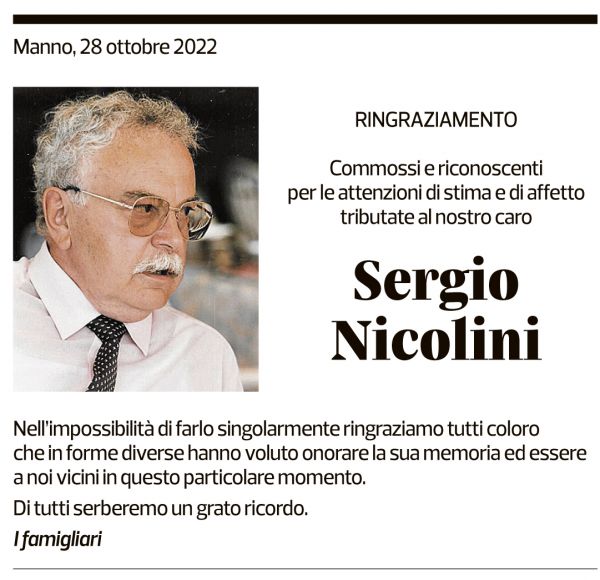 Annuncio funebre Sergio Nicolini