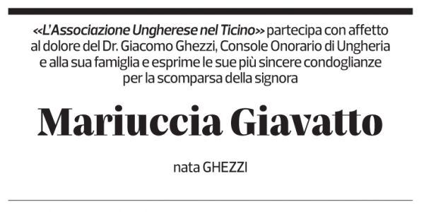 Annuncio funebre Mariuccia Giavatto