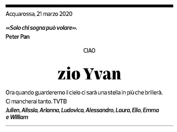 Annuncio funebre Yvan Scheggia