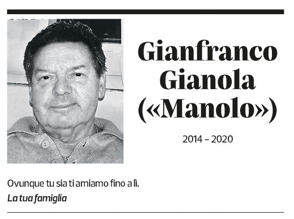 Annuncio funebre Gianfranco Gianola