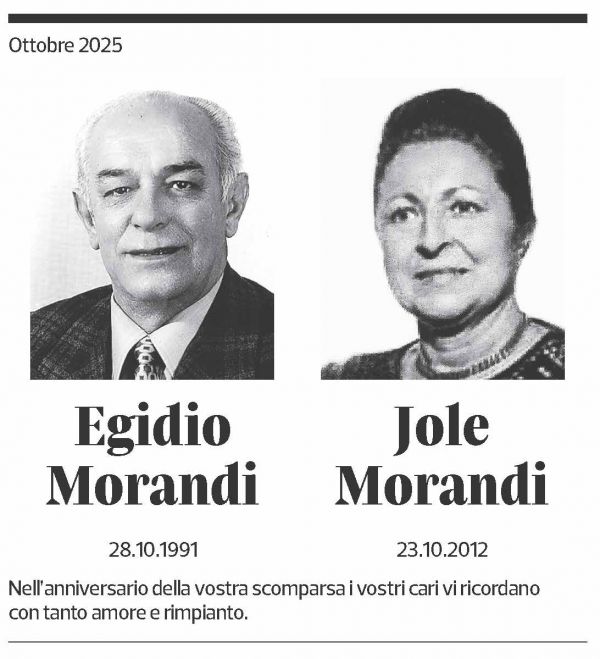 Annuncio funebre Egidio Morandi Jole Morandi