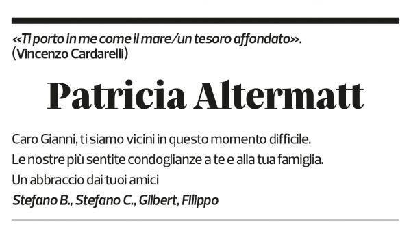 Annuncio funebre Patricia Nicole Altermatt Bordoli