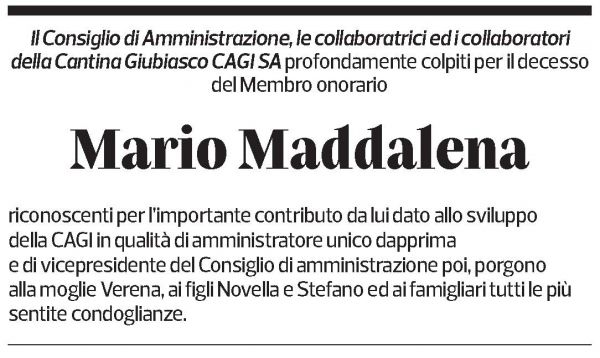 Annuncio funebre Mario Maddalena