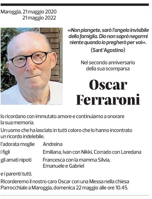 Annuncio funebre Oscar Ferraroni