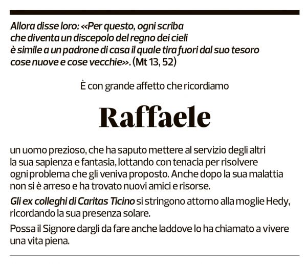 Annuncio funebre Raffaele Rusca