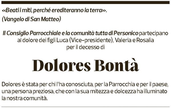 Annuncio funebre Dolores Bontà