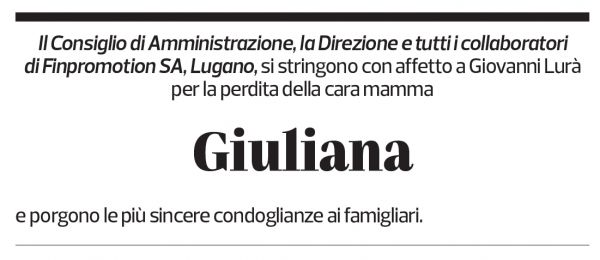 Annuncio funebre Giuliana Lurà