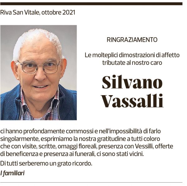 Annuncio funebre Silvano Vassalli