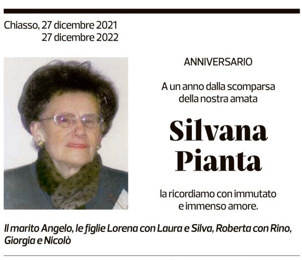 Annuncio funebre Silvana Pianta