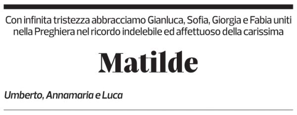 Annuncio funebre Matilde Bonetti Soldati