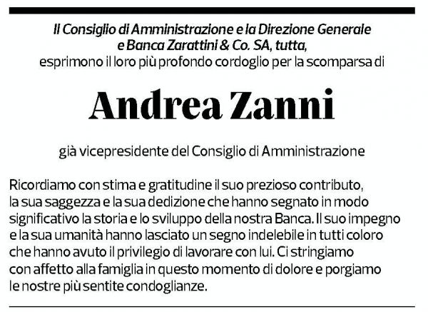 Annuncio funebre Andrea Zanni