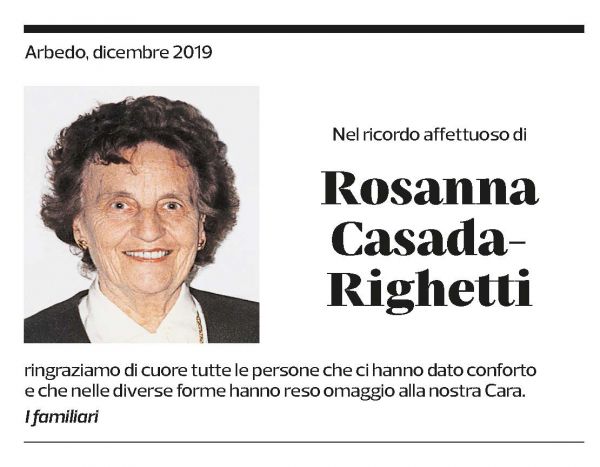 Annuncio funebre Rosanna Casada-righetti