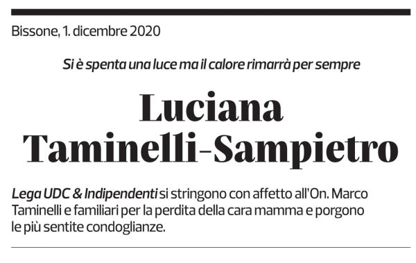 Annuncio funebre Lucian Taminelli-sampietro