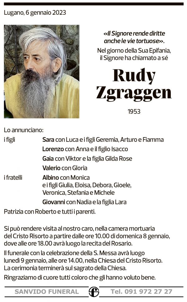 Annuncio funebre Rudy Zgraggen