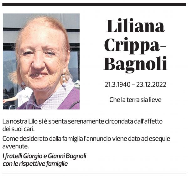 Annuncio funebre Liliana Crippa-bagnoli