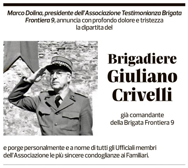 Annuncio funebre Giuliano Crivelli