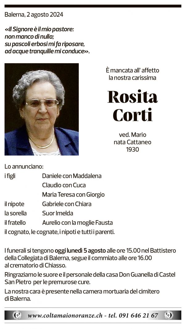 Annuncio funebre Rosita Corti