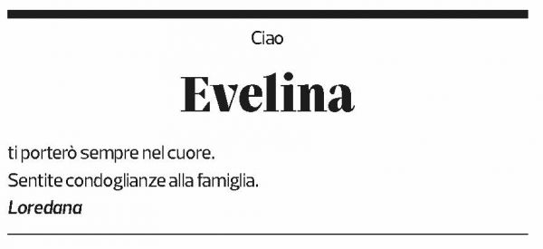 Annuncio funebre Evelina Quadri