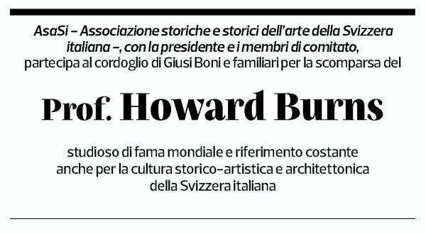Annuncio funebre Howard Burns