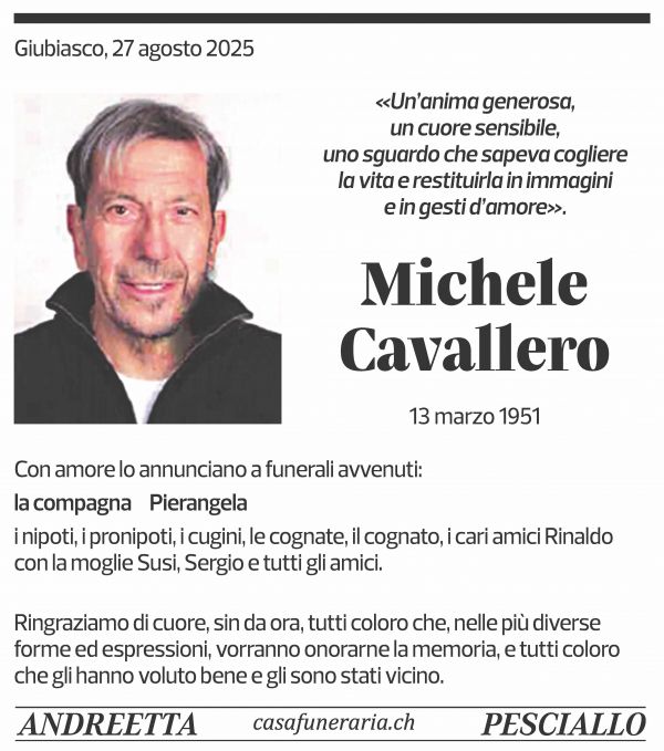 Annuncio funebre Michele Cavallero