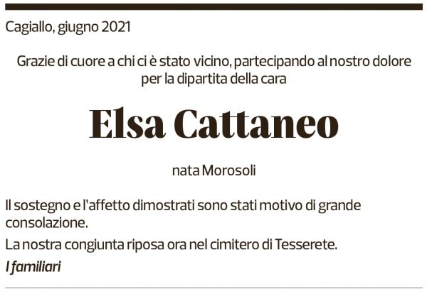 Annuncio funebre Elsa Cattaneo