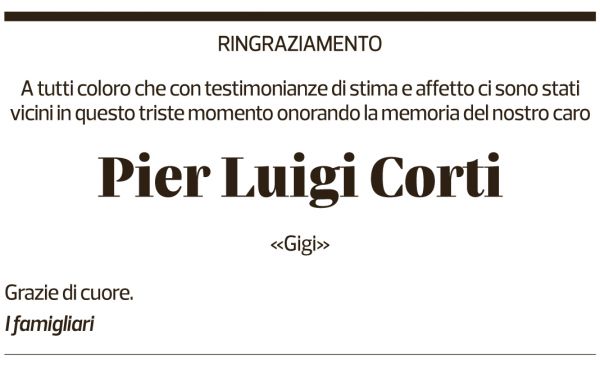 Annuncio funebre Pier Luigi Corti