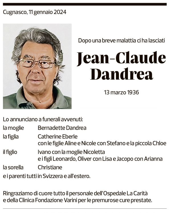 Annuncio funebre Jean-claude Dandrea