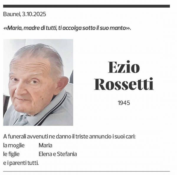 Annuncio funebre Ezio Rossetti
