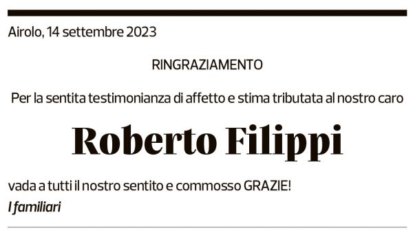 Annuncio funebre Roberto Filippi