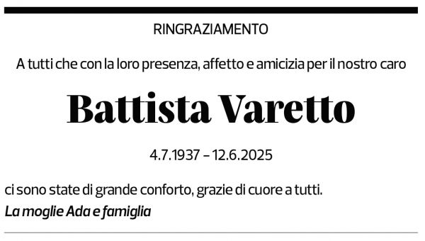 Annuncio funebre Battista Varetto