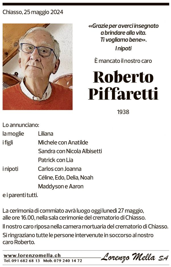 Annuncio funebre Roberto Piffaretti