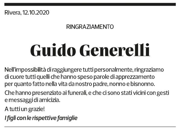 Annuncio funebre Guido Generelli