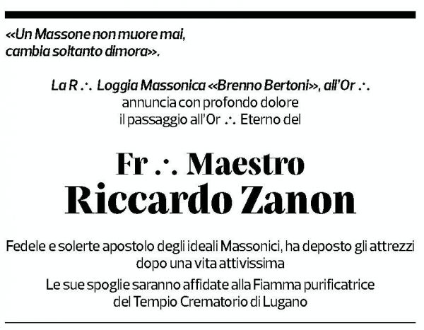Annuncio funebre Riccardo Zanon